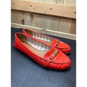 Coach Womens Orange Patent Leather Loafers Size 7.5 With Gold-Tone Logo Accent